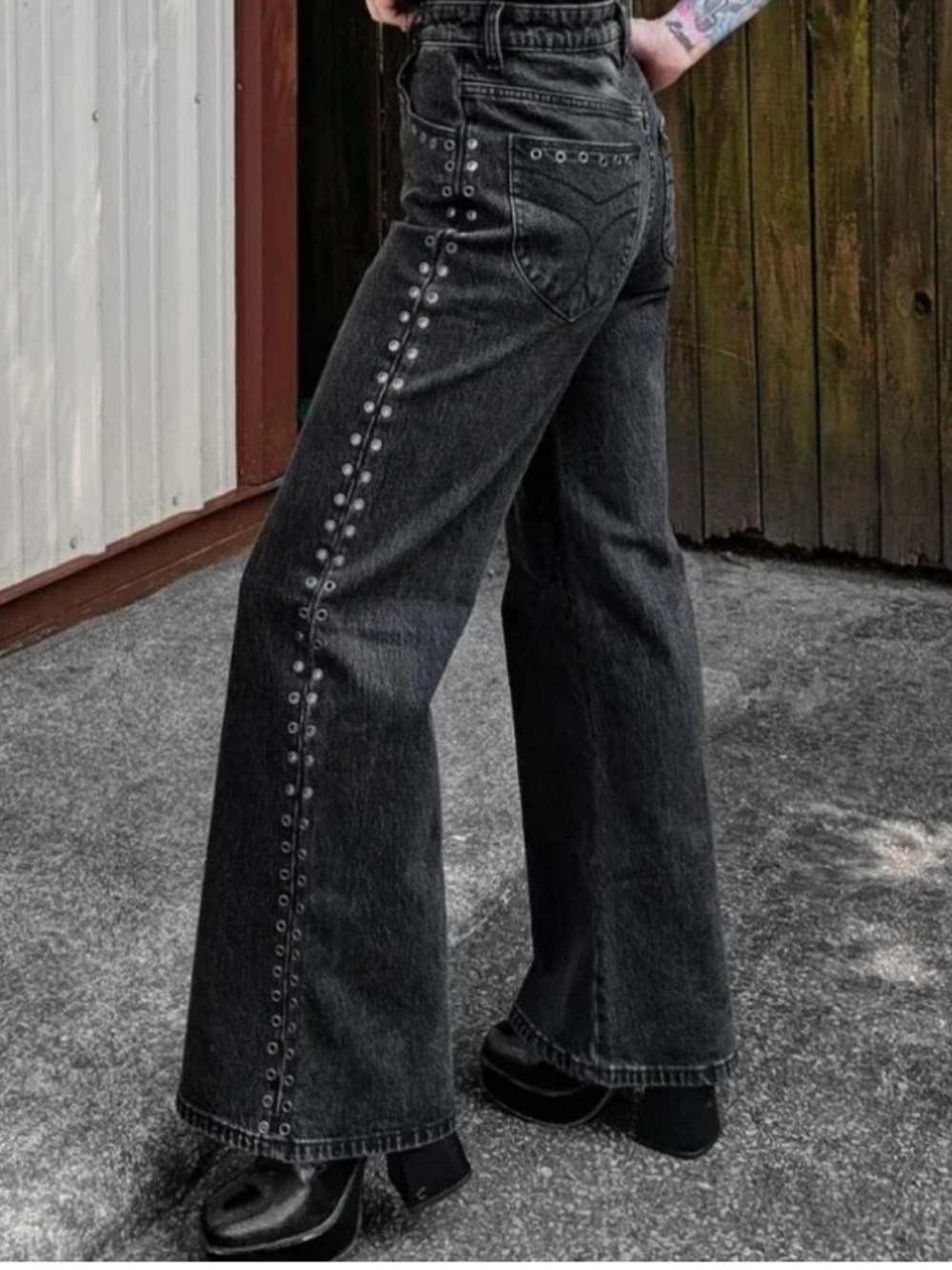 ROLLA'S sailor scoop high-rise wide-leg jeans in black sand